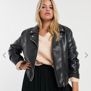 ASOS Curve Faux Leather Biker Jacket in Black